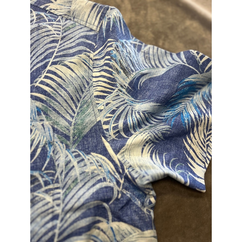 Tommy Bahama Mens Silk Camp Shirt Garden Of Hope And Courage Blue Palm Print L - Picture 2 of 8